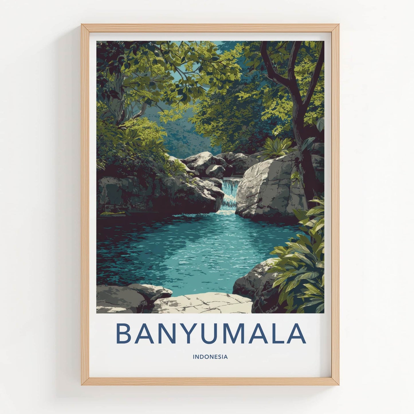 Banyumala Poster - Indonesia Travel Art - Green Forest Waterfall Home Decor