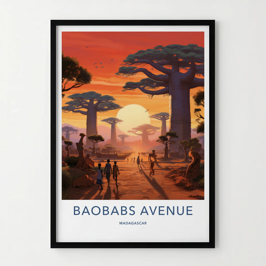 Baobabs Avenue Poster - Madagascar Travel Art - Sunset Baobab Alley Home Decor