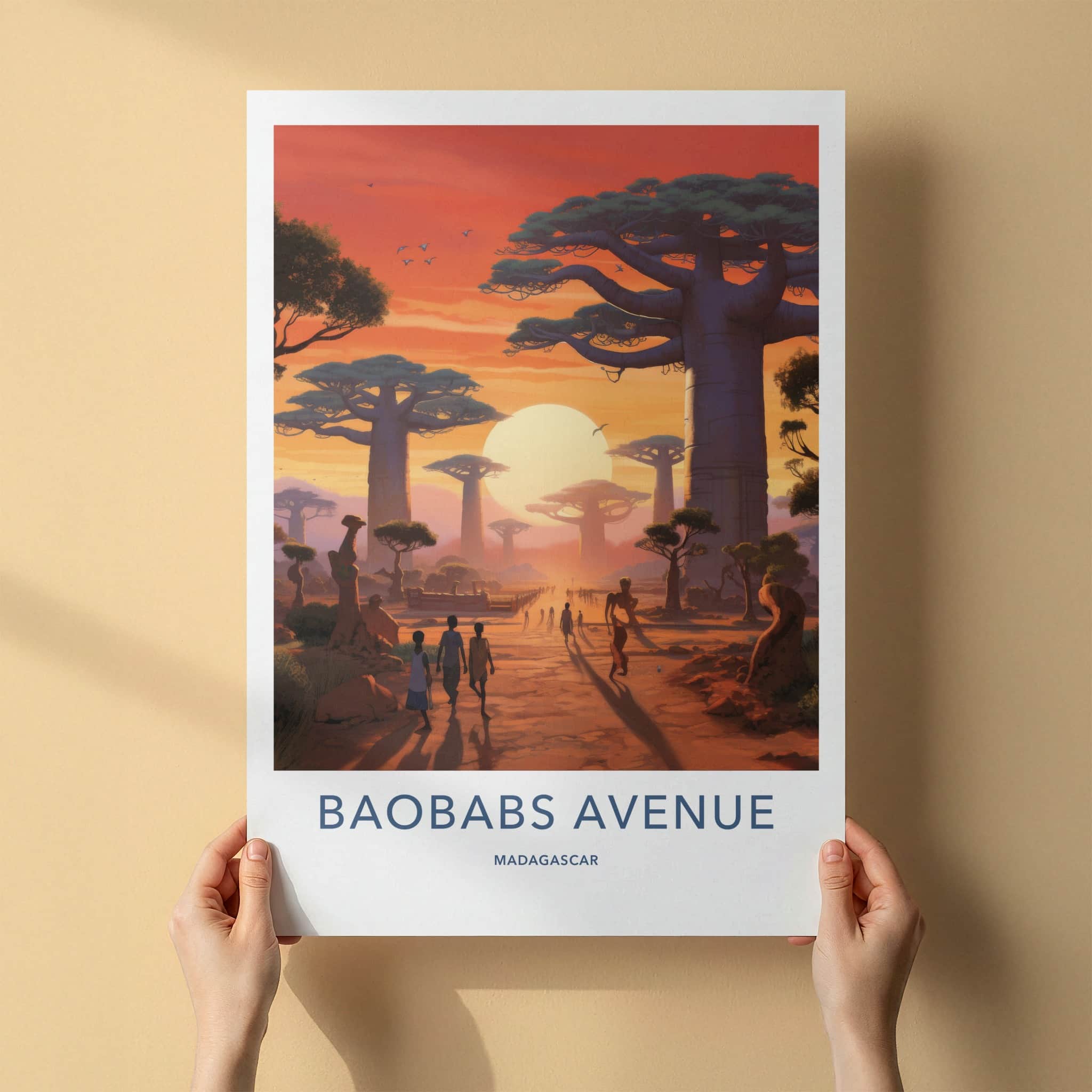 Baobabs Avenue Poster - Madagascar Travel Art - Sunset Baobab Alley Home Decor