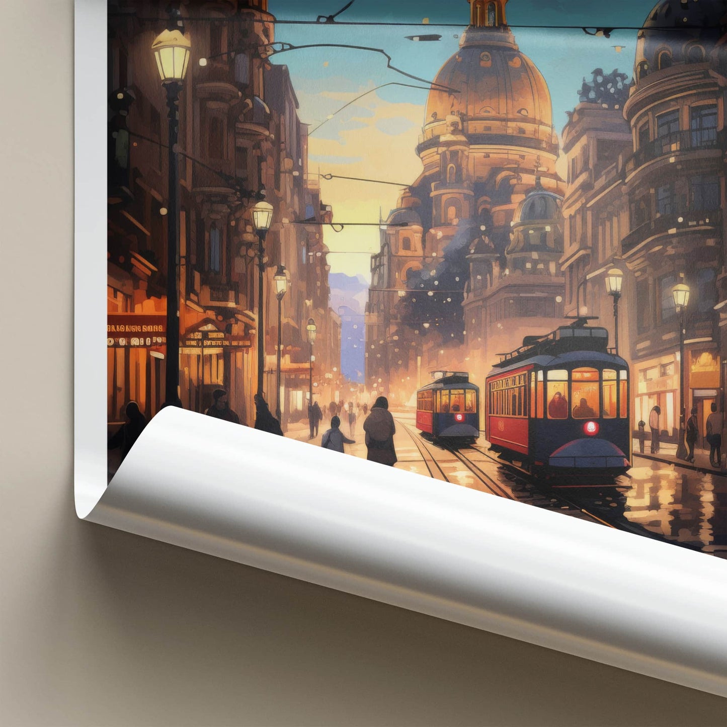 Barcelona Poster - Spain Art Print - Historic Tramway Evening Wall Decor