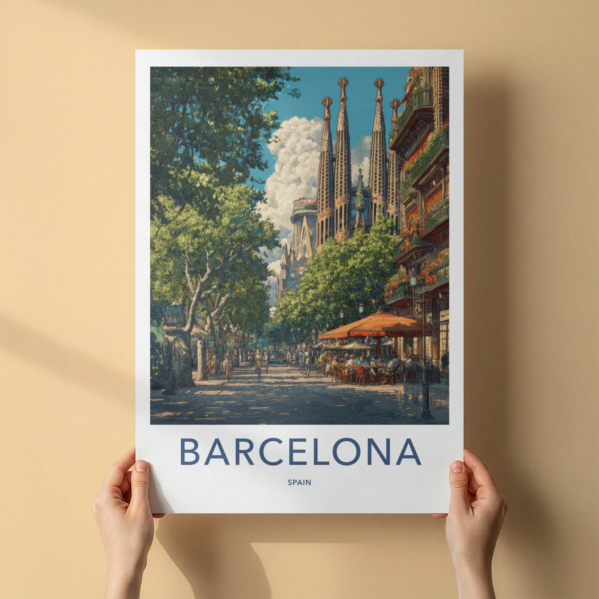 Barcelona Poster - Spain Framed Art - Sagrada Familia Street Lounge Decor