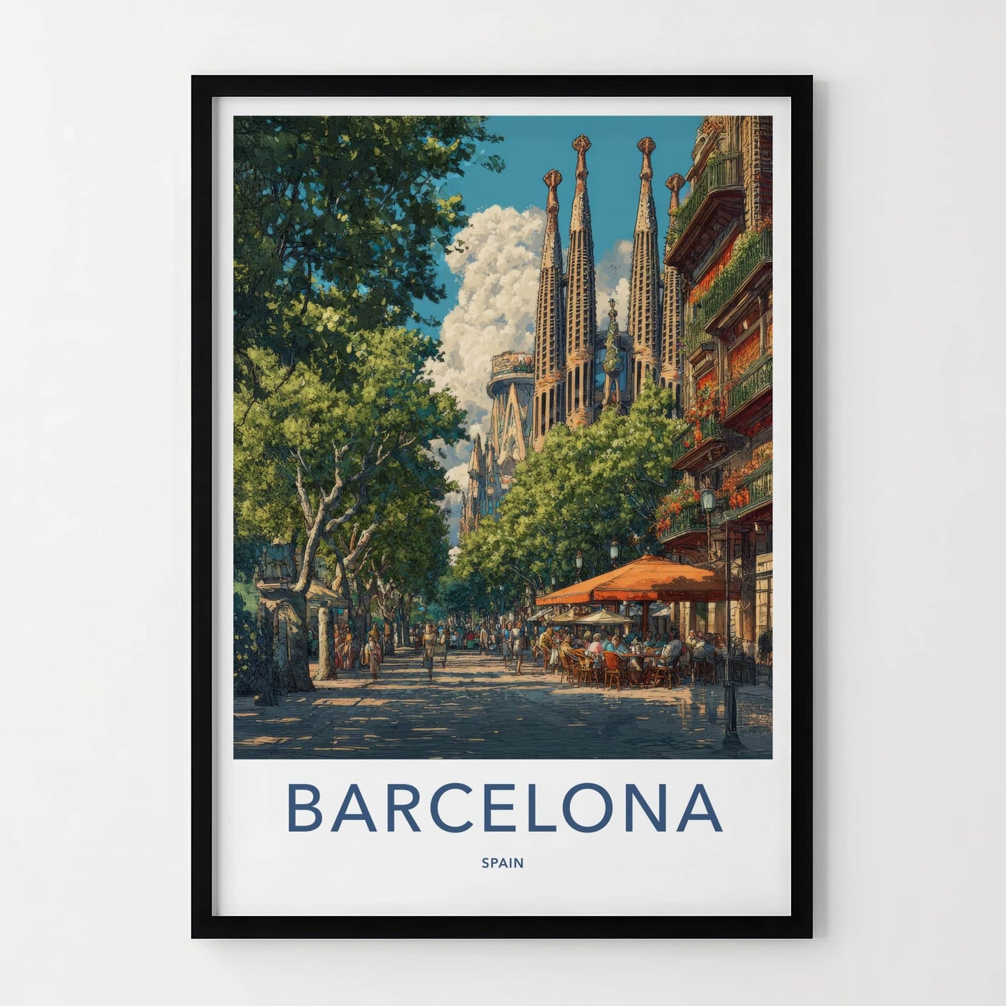 Barcelona Poster - Spain Framed Art - Sagrada Familia Street Lounge Decor