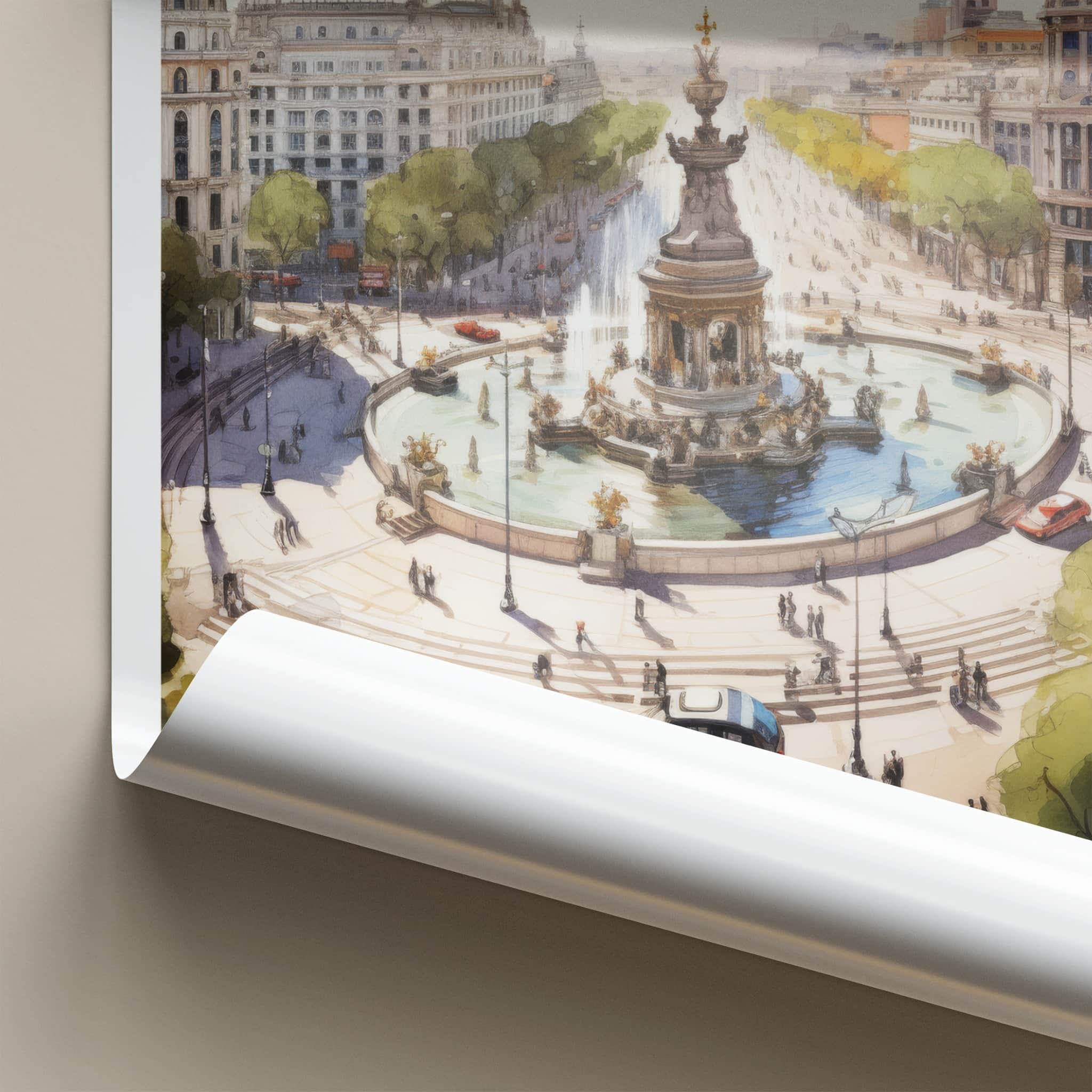 Barcelona Poster - Spain Travel Art - Historic Fountain Square Home Decor
