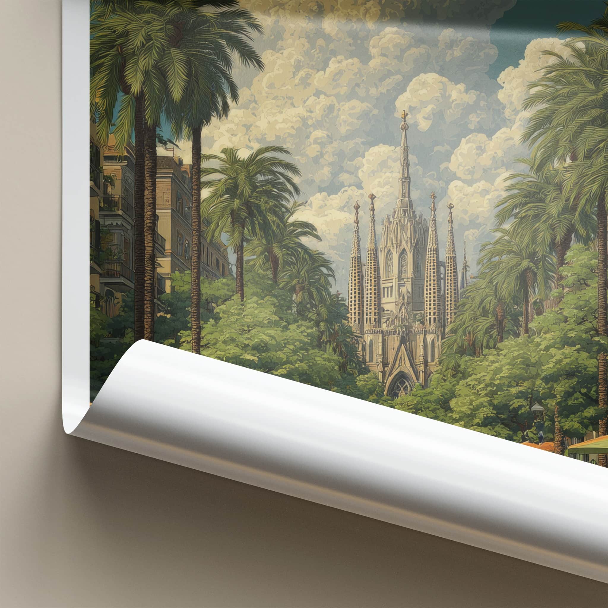 Barcelona Poster - Spain Travel Art - Sagrada Familia Avenue Home Decor