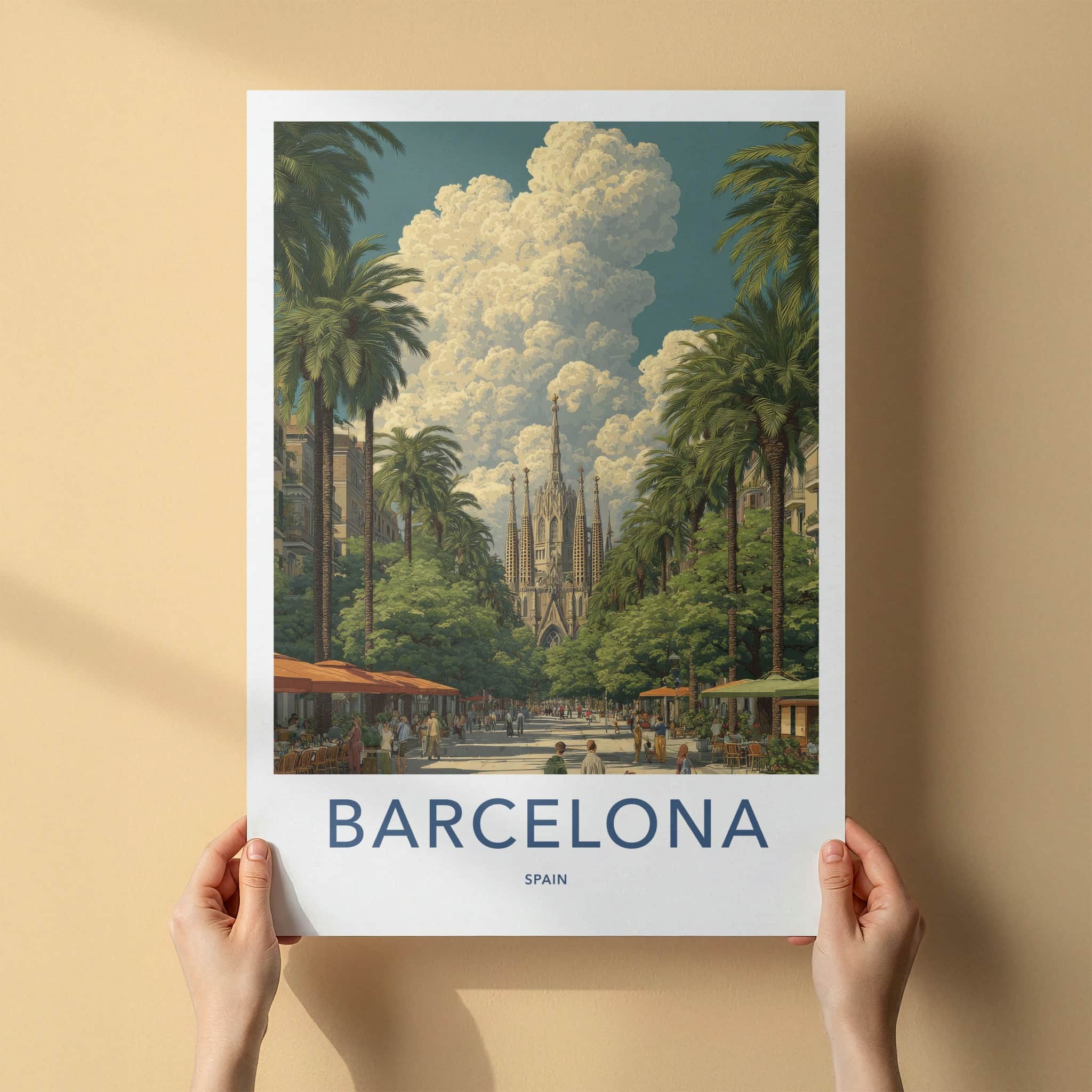 Barcelona Poster - Spain Travel Art - Sagrada Familia Avenue Home Decor