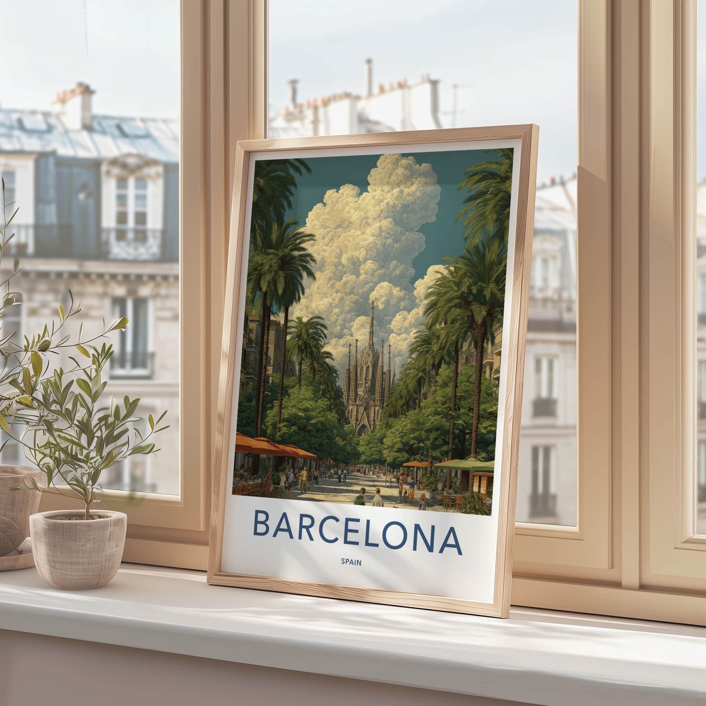 Barcelona Poster - Spain Travel Art - Sagrada Familia Avenue Home Decor
