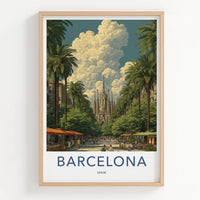 Barcelona Poster - Spain Travel Art - Sagrada Familia Avenue Home Decor