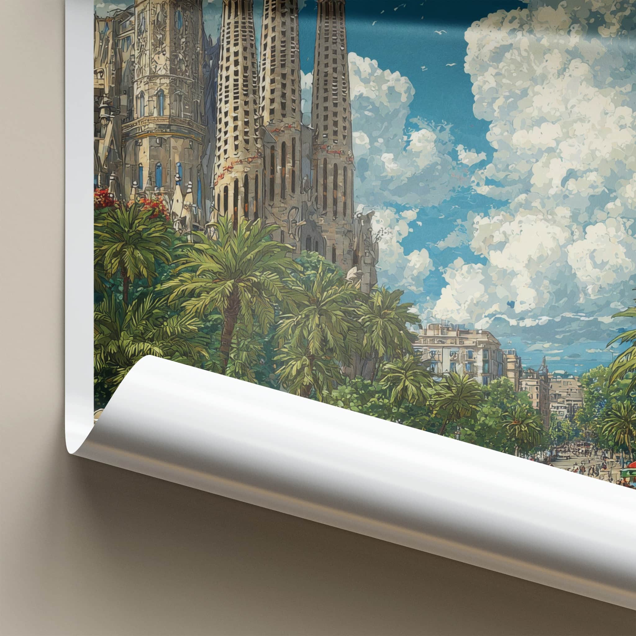 Barcelona Poster - Spain Travel Art - Sagrada Familia Street Wall Decor