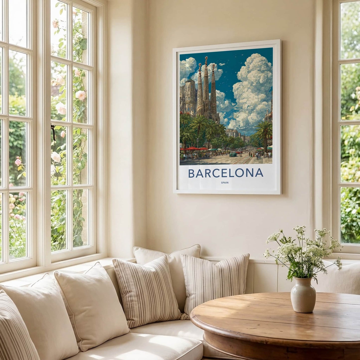Barcelona Poster - Spain Travel Art - Sagrada Familia Street Wall Decor