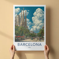 Barcelona Poster - Spain Travel Art - Sagrada Familia Street Wall Decor
