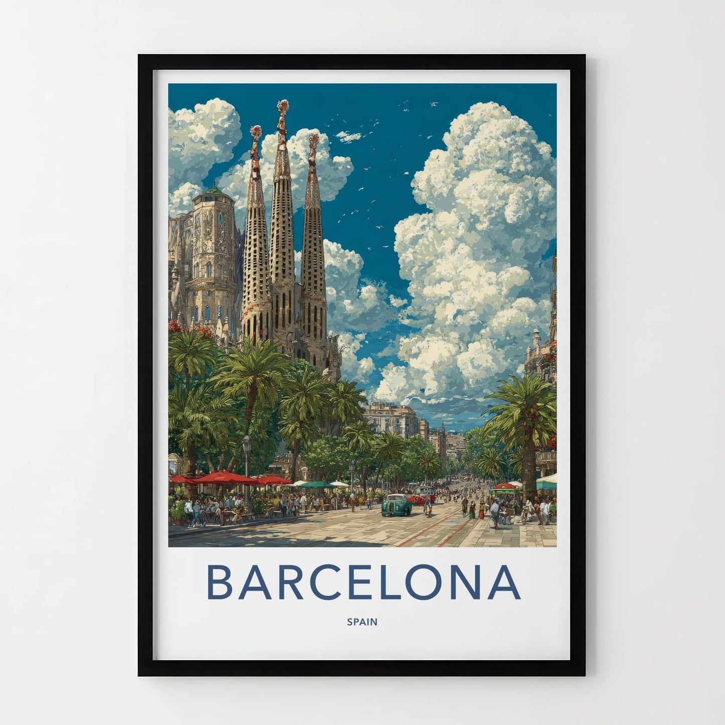 Barcelona Poster - Spain Travel Art - Sagrada Familia Street Wall Decor
