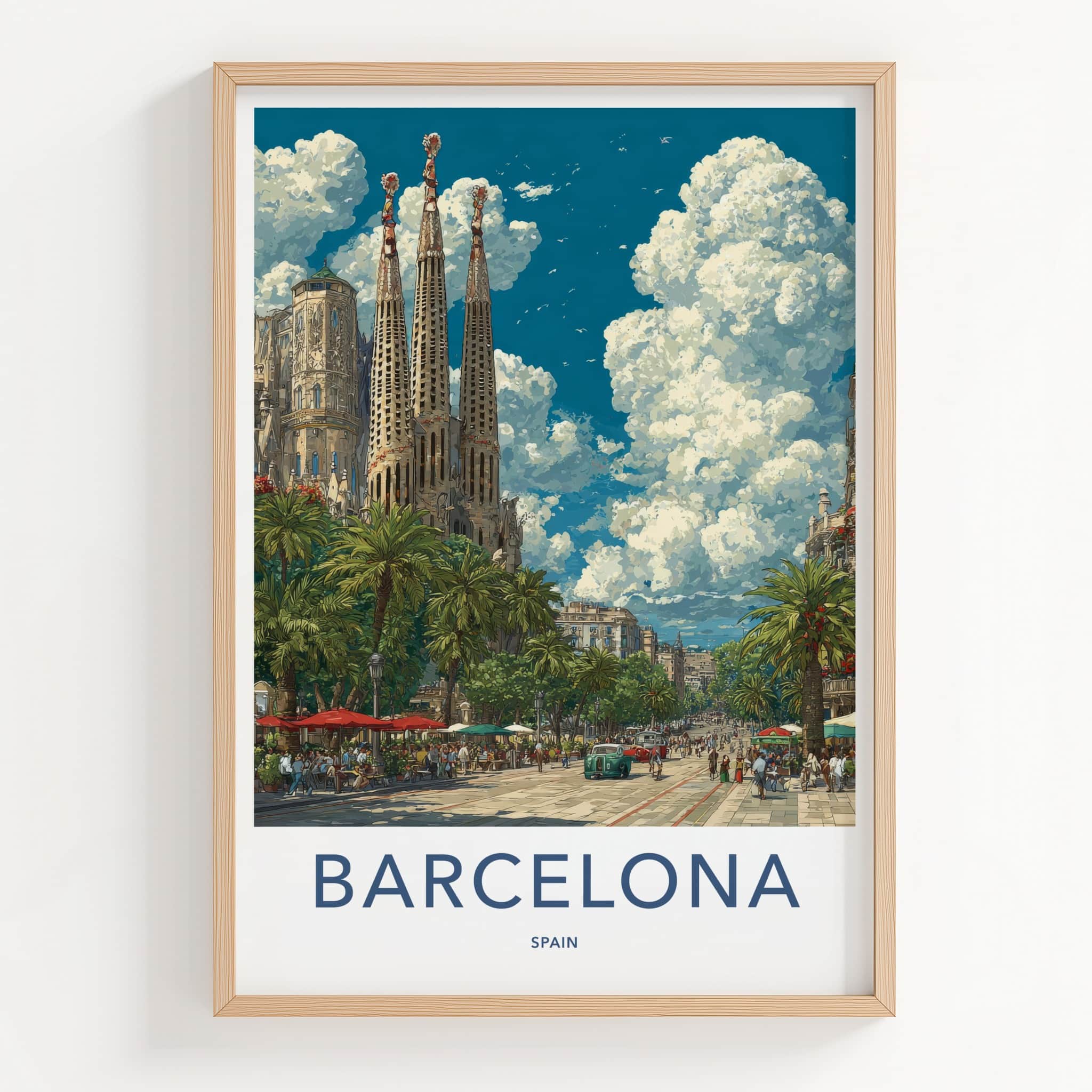 Barcelona Poster - Spain Travel Art - Sagrada Familia Street Wall Decor