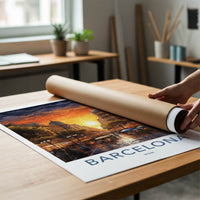 Barcelona Poster - Spain Travel Art - Vibrant City Sunset Home Decor