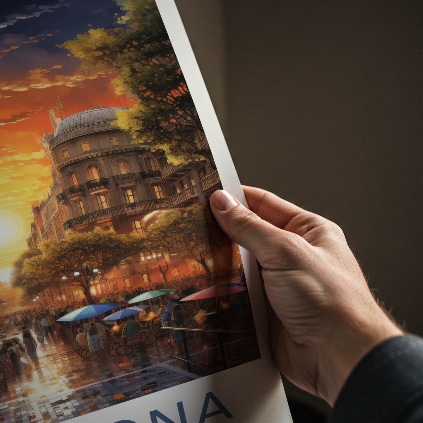 Barcelona Poster - Spain Travel Art - Vibrant City Sunset Home Decor