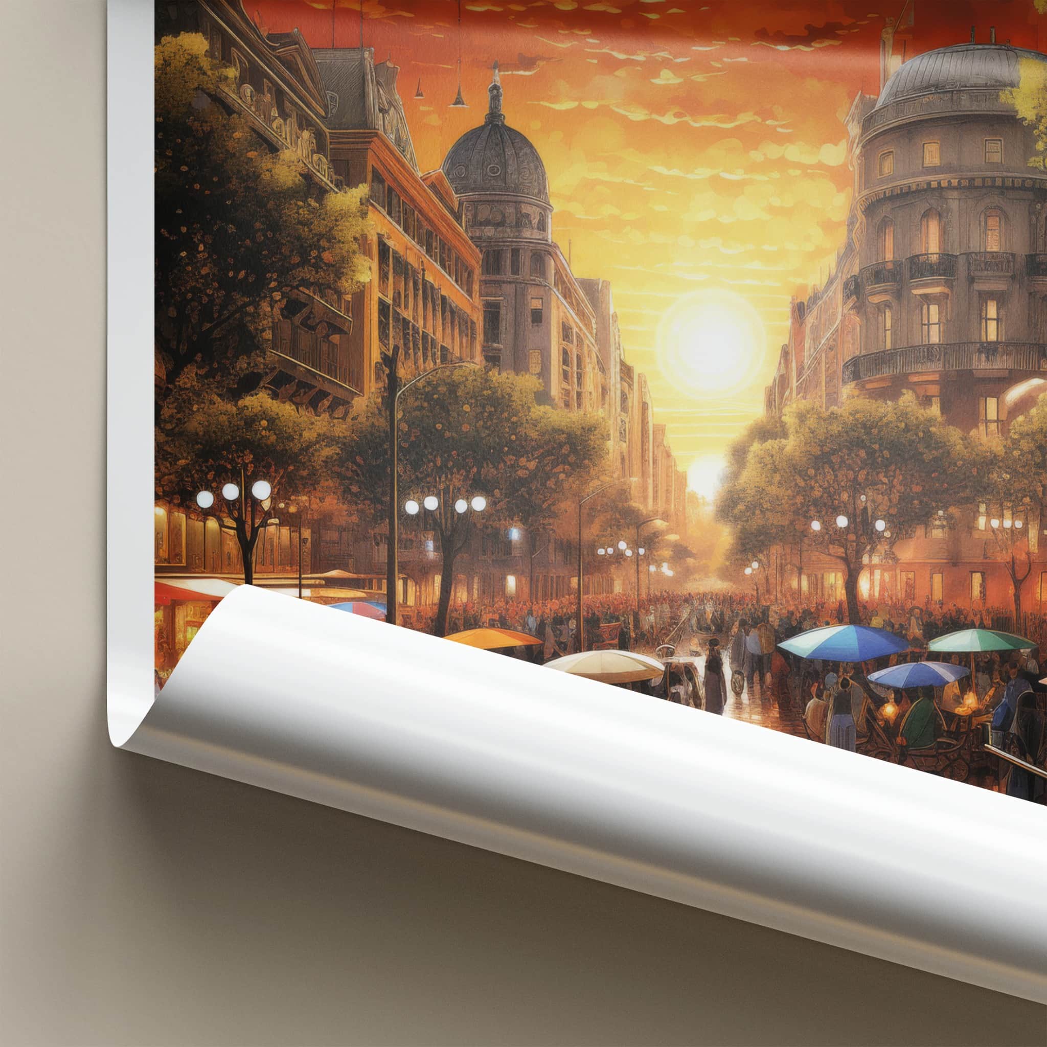 Barcelona Poster - Spain Travel Art - Vibrant City Sunset Home Decor