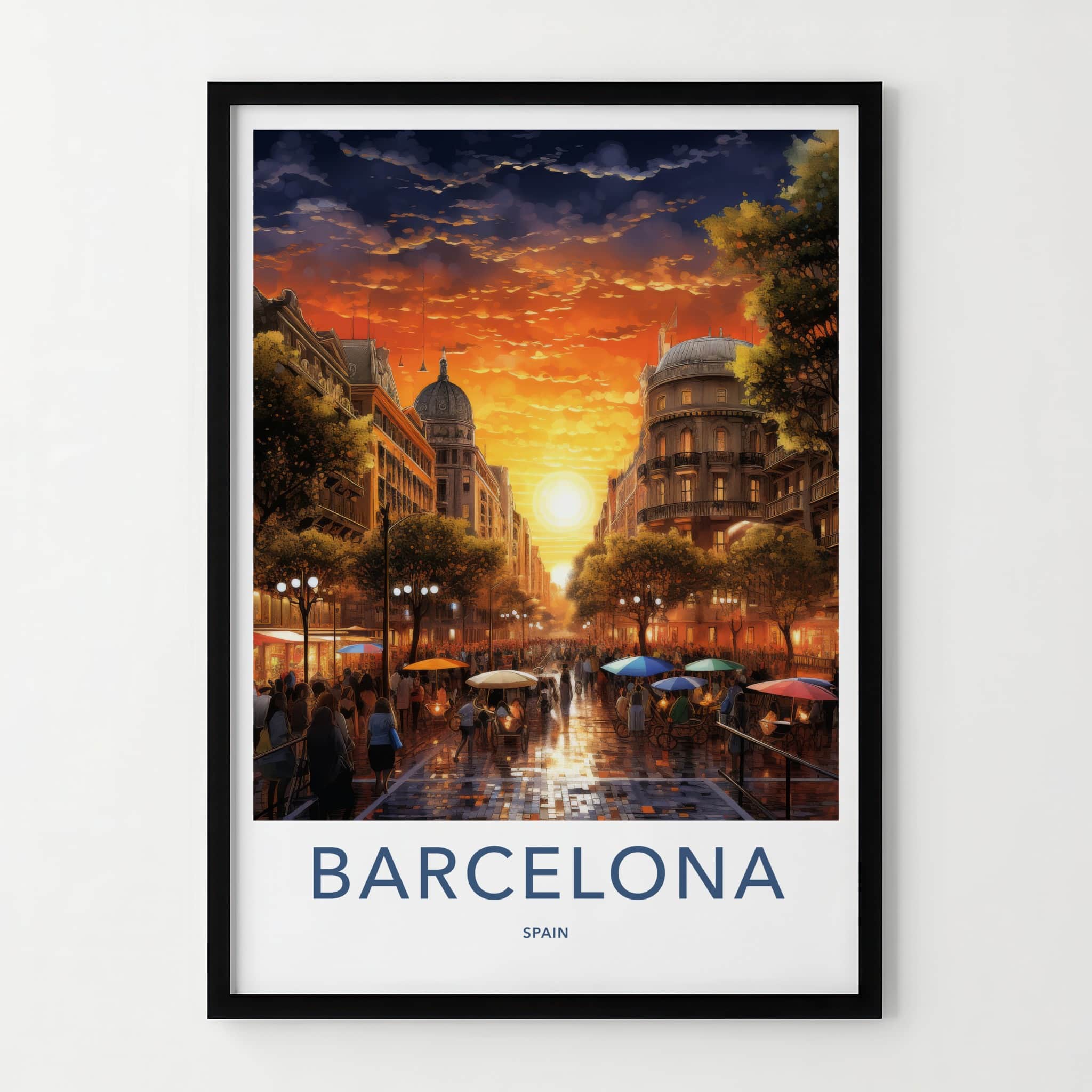Barcelona Poster - Spain Travel Art - Vibrant City Sunset Home Decor