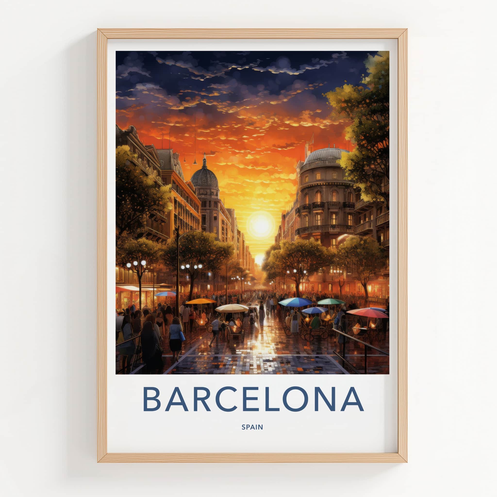 Barcelona Poster - Spain Travel Art - Vibrant City Sunset Home Decor
