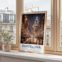 Barcelona Poster - Spain Travel Art - Winter City Lights Home Decor
