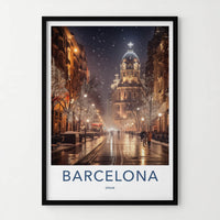 Barcelona Poster - Spain Travel Art - Winter City Lights Home Decor