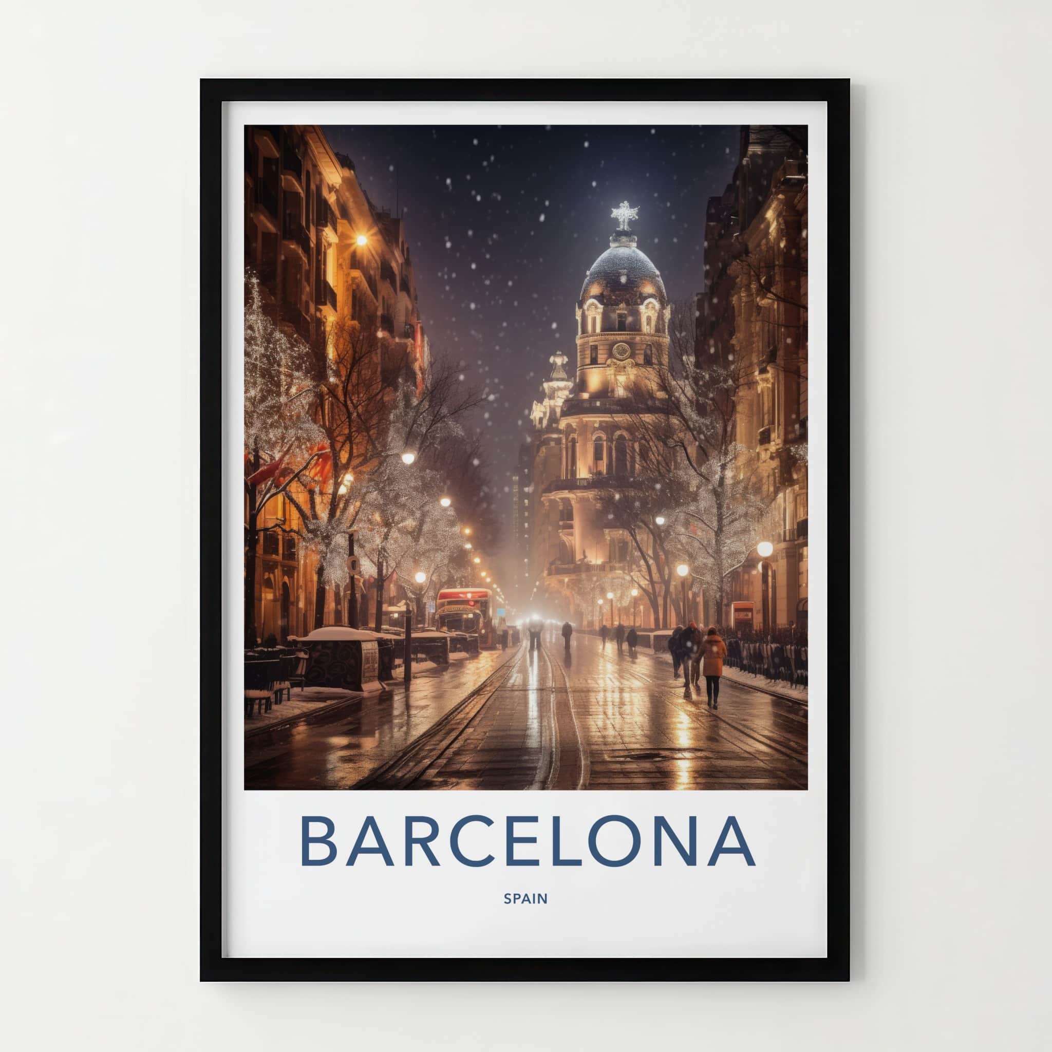 Barcelona Poster - Spain Travel Art - Winter City Lights Home Decor