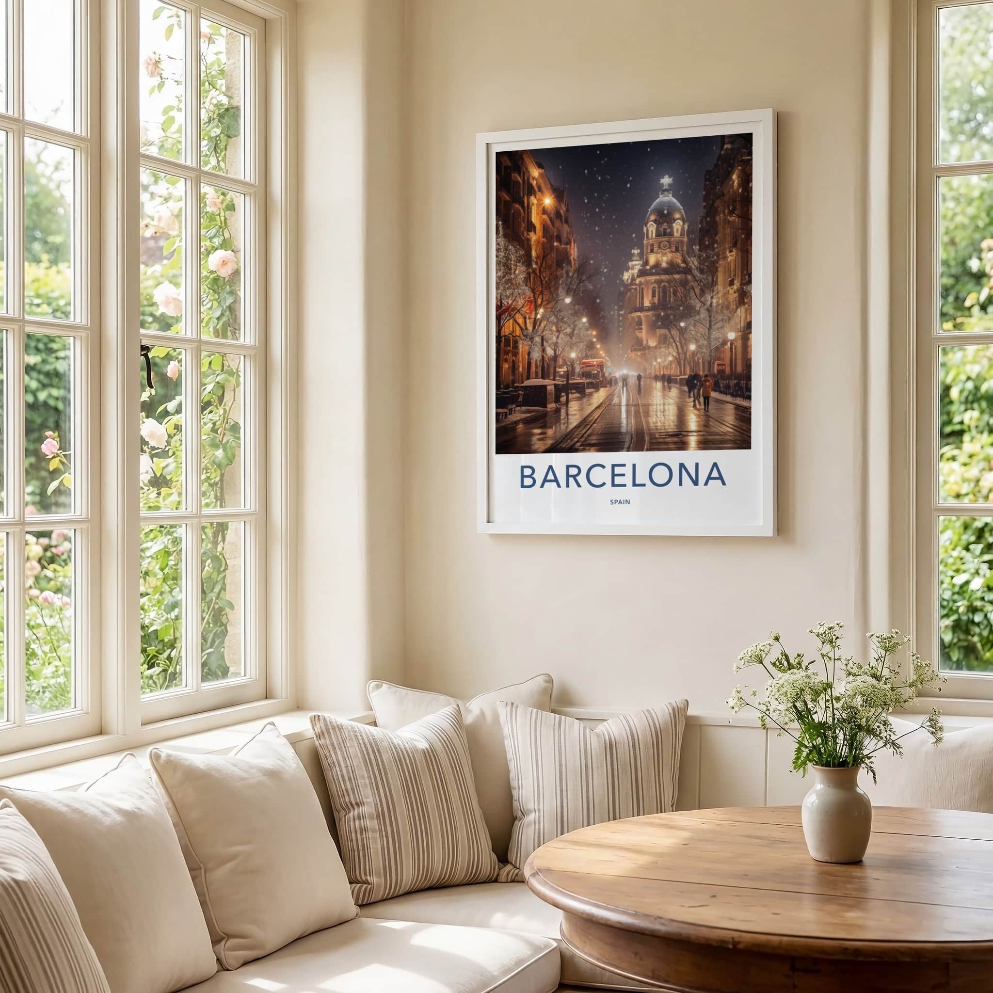 Barcelona Poster - Spain Travel Art - Winter City Lights Home Decor