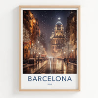 Barcelona Poster - Spain Travel Art - Winter City Lights Home Decor