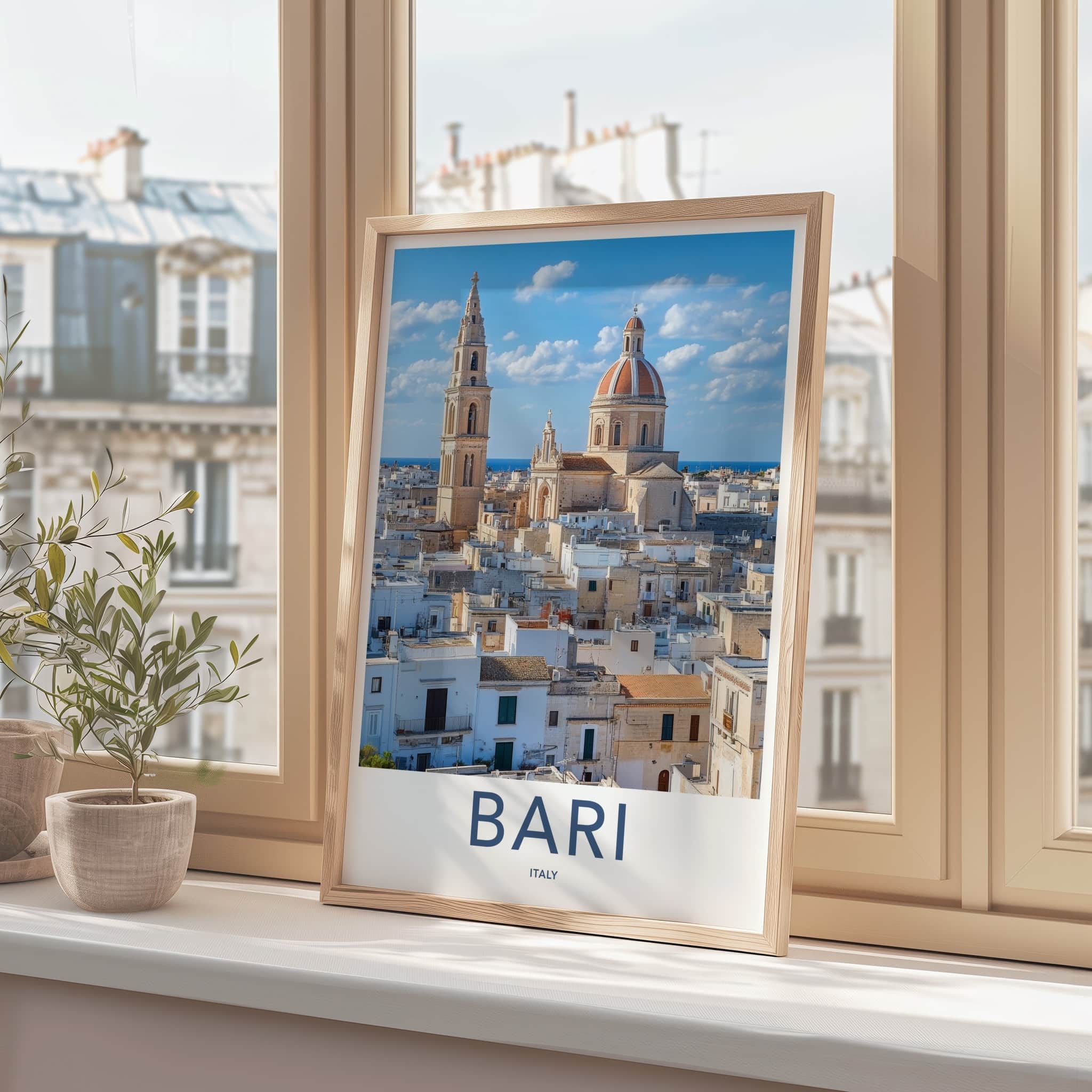 Bari Poster - Italy Travel Art - Bell Tower Dome Home Decor