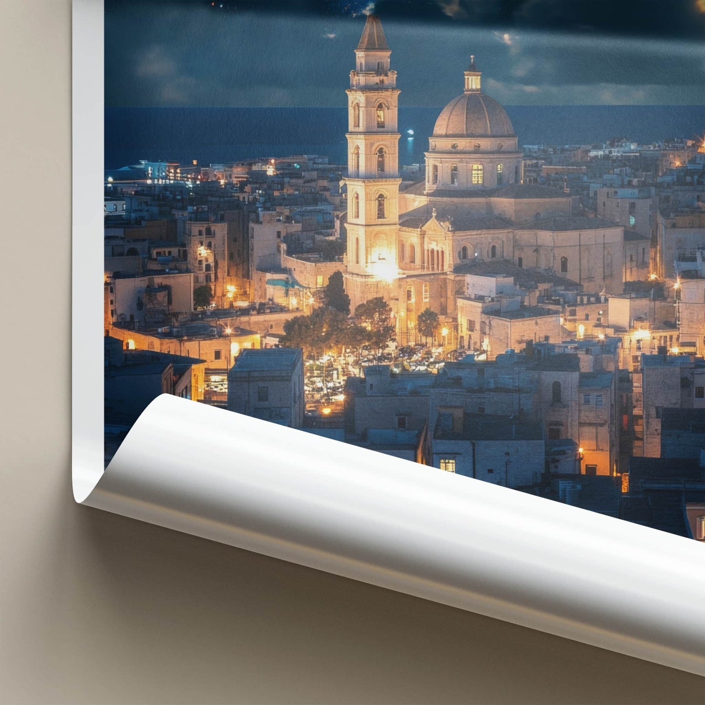 Bari Poster - Italy Travel Art - Cathedral Night Sky Home Decor