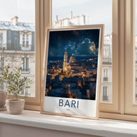Bari Poster - Italy Travel Art - Cathedral Night Sky Home Decor