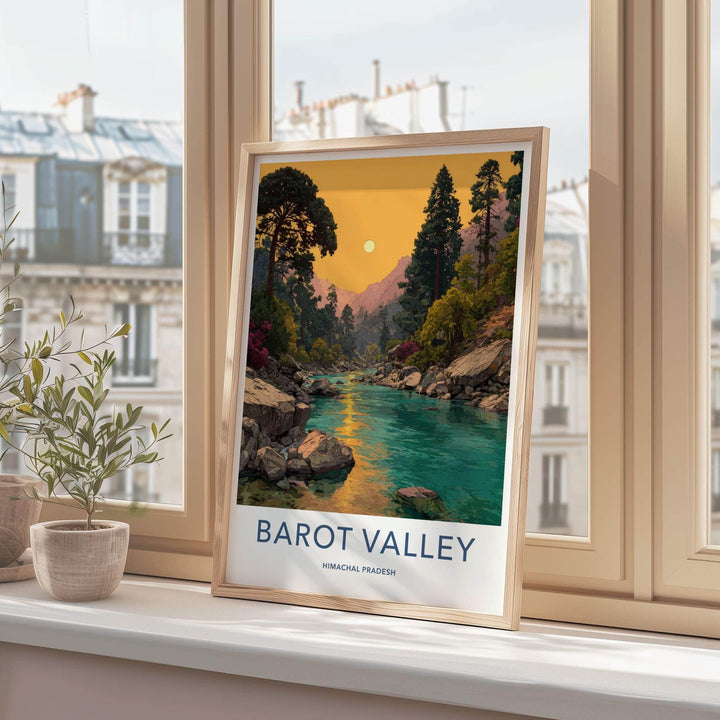 Barot Valley Poster - India Travel Art - Himachal Pradesh River Sunset Home Decor