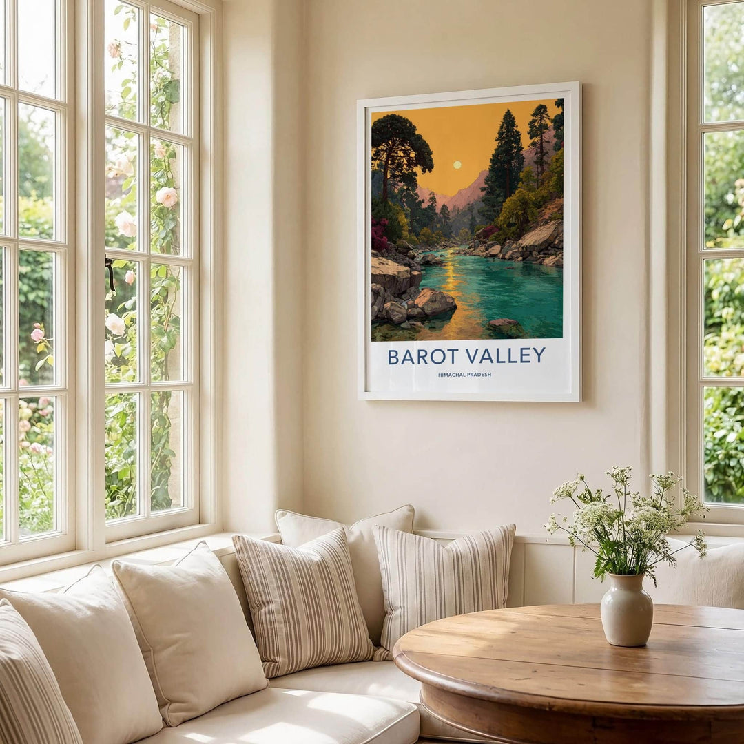 Barot Valley Poster - India Travel Art - Himachal Pradesh River Sunset Home Decor