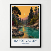 Barot Valley Poster - India Travel Art - Himachal Pradesh River Sunset Home Decor