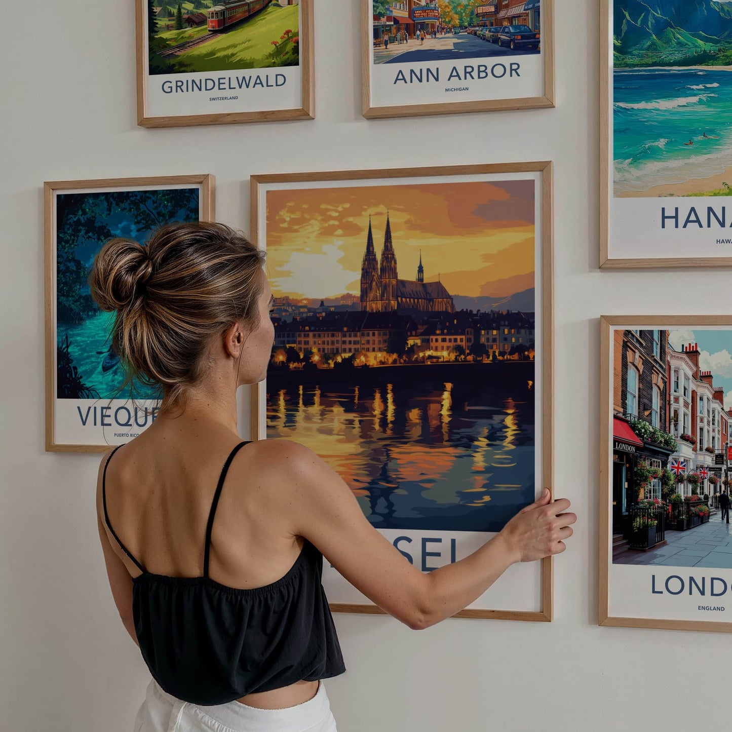 Basel Poster - Switzerland Travel Art - Dusk Cityscape River Home Decor
