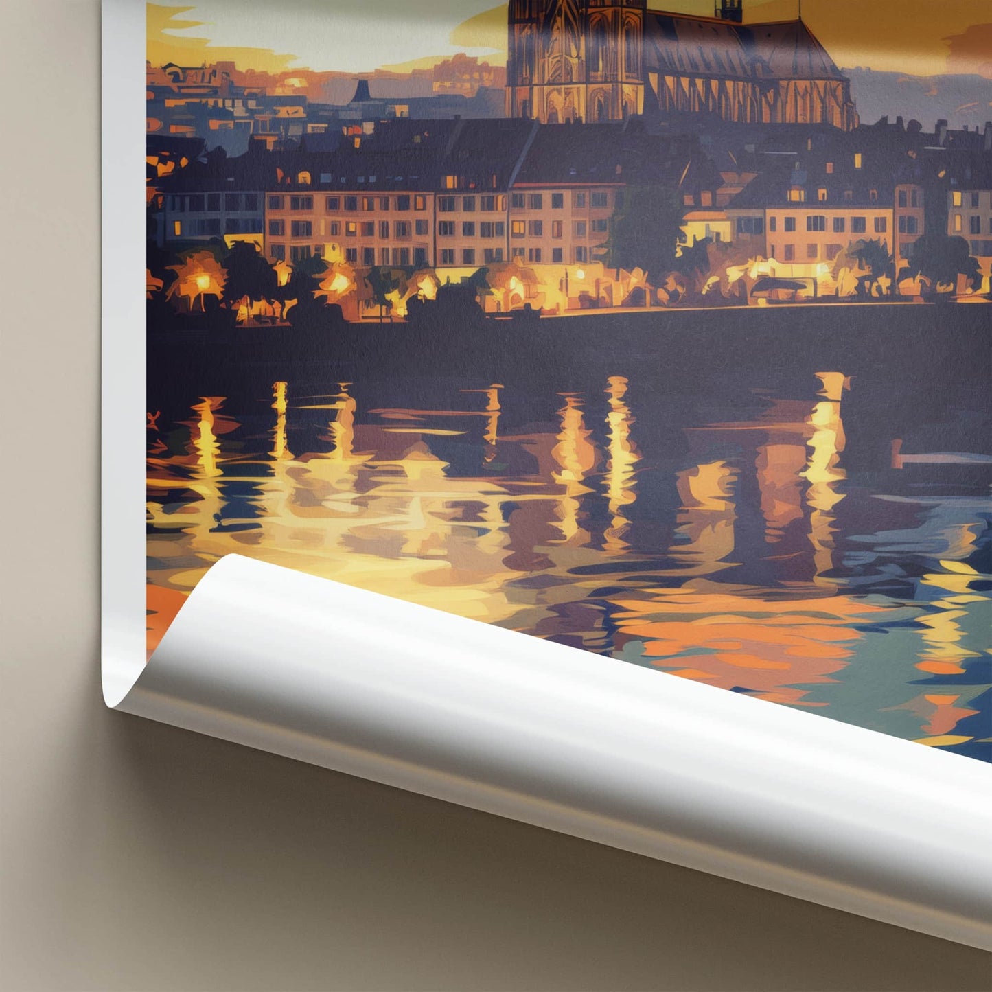 Basel Poster - Switzerland Travel Art - Dusk Cityscape River Home Decor