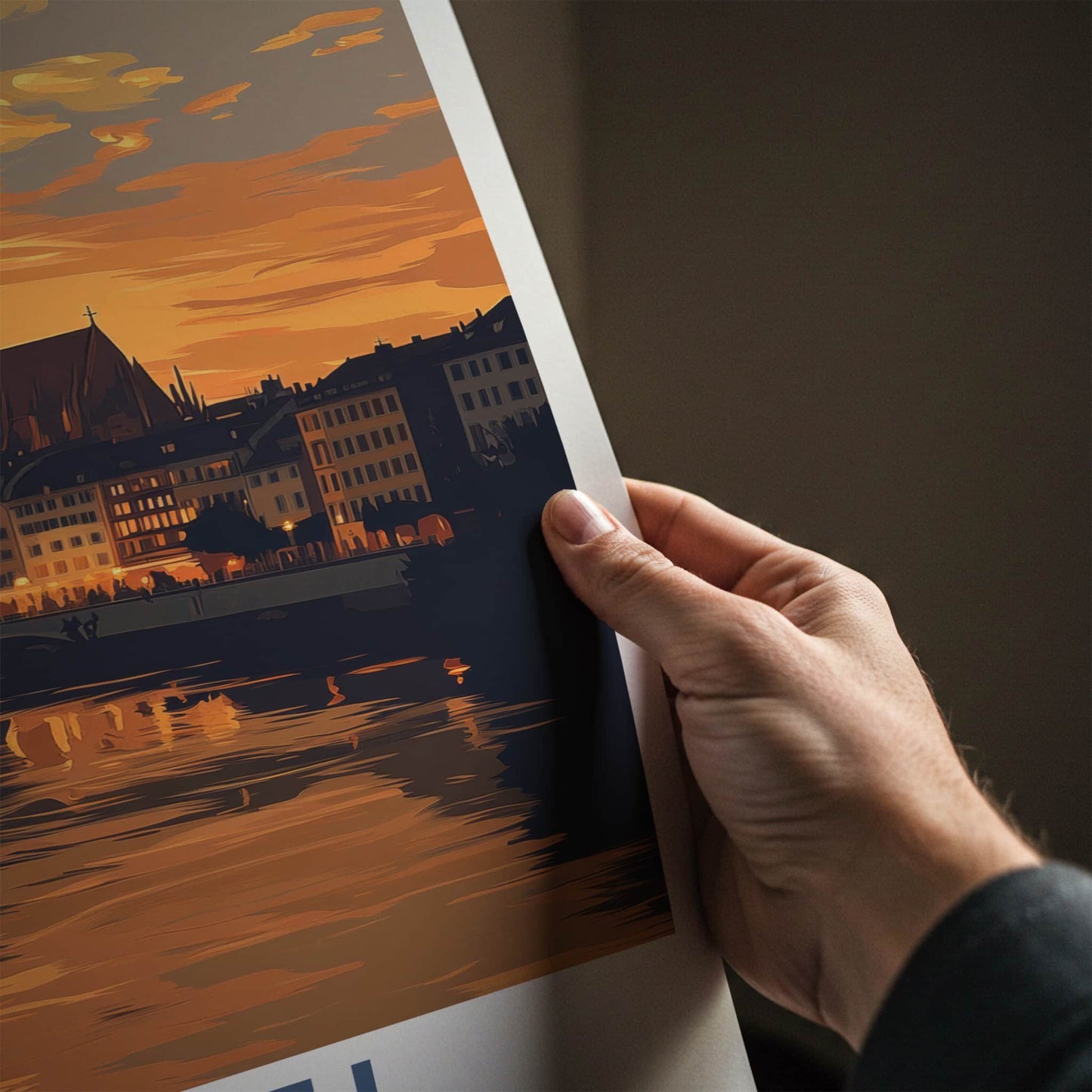 Basel Poster - Switzerland Travel Art - Golden Hour Cityscape Home Decor