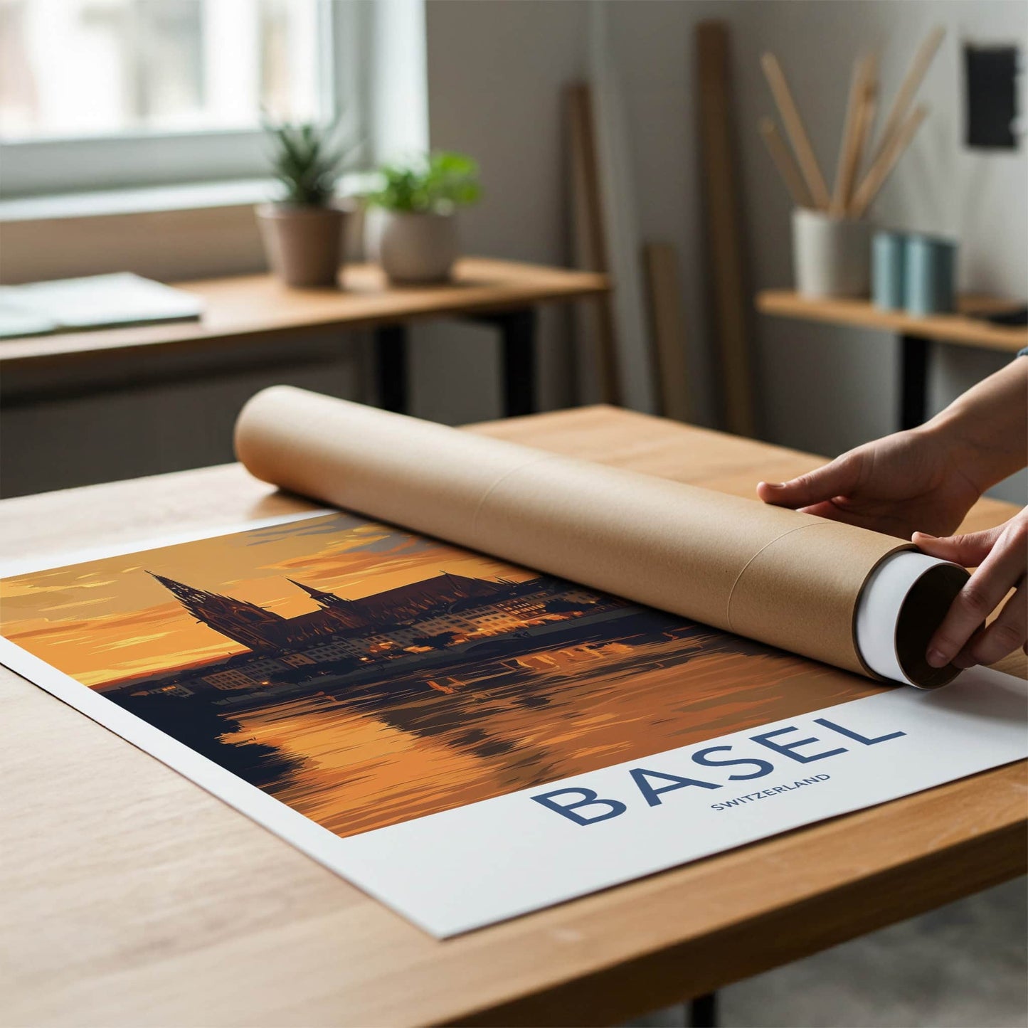 Basel Poster - Switzerland Travel Art - Golden Hour Cityscape Home Decor