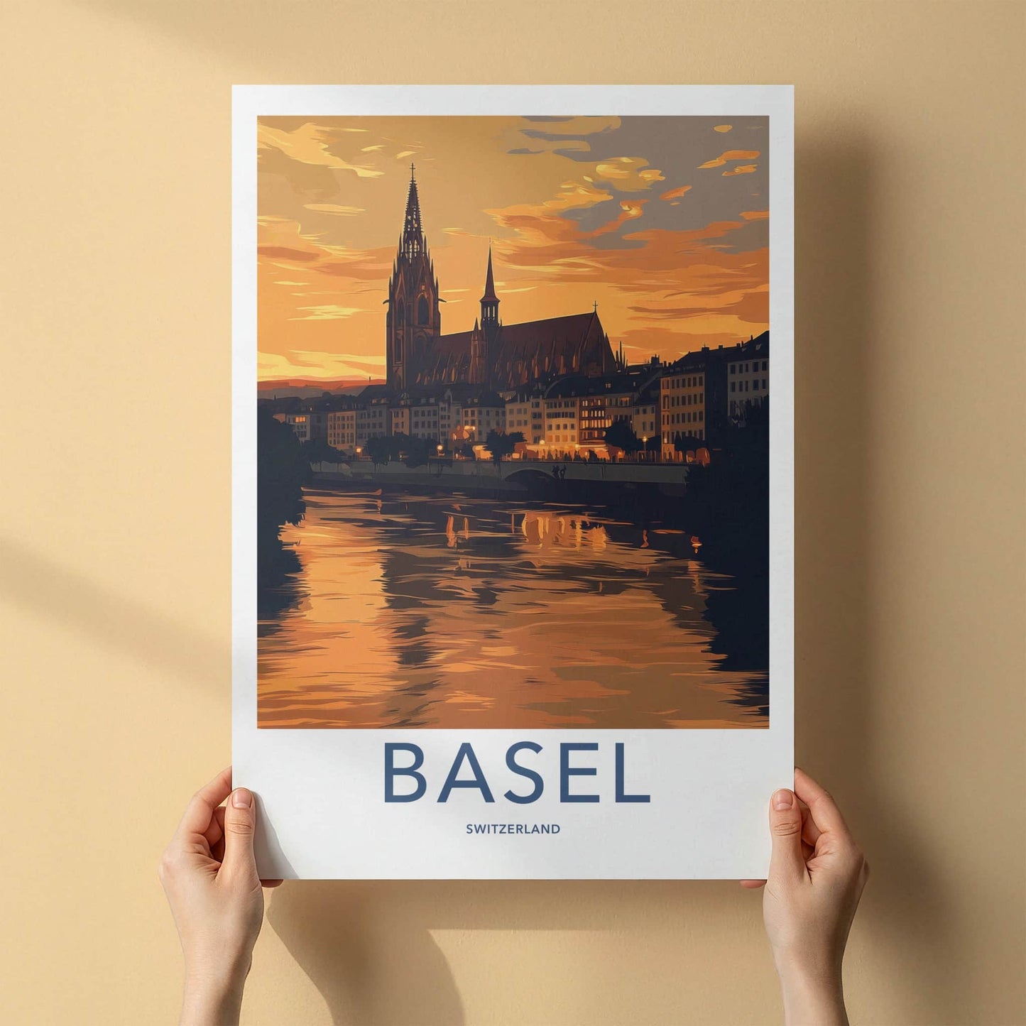 Basel Poster - Switzerland Travel Art - Golden Hour Cityscape Home Decor