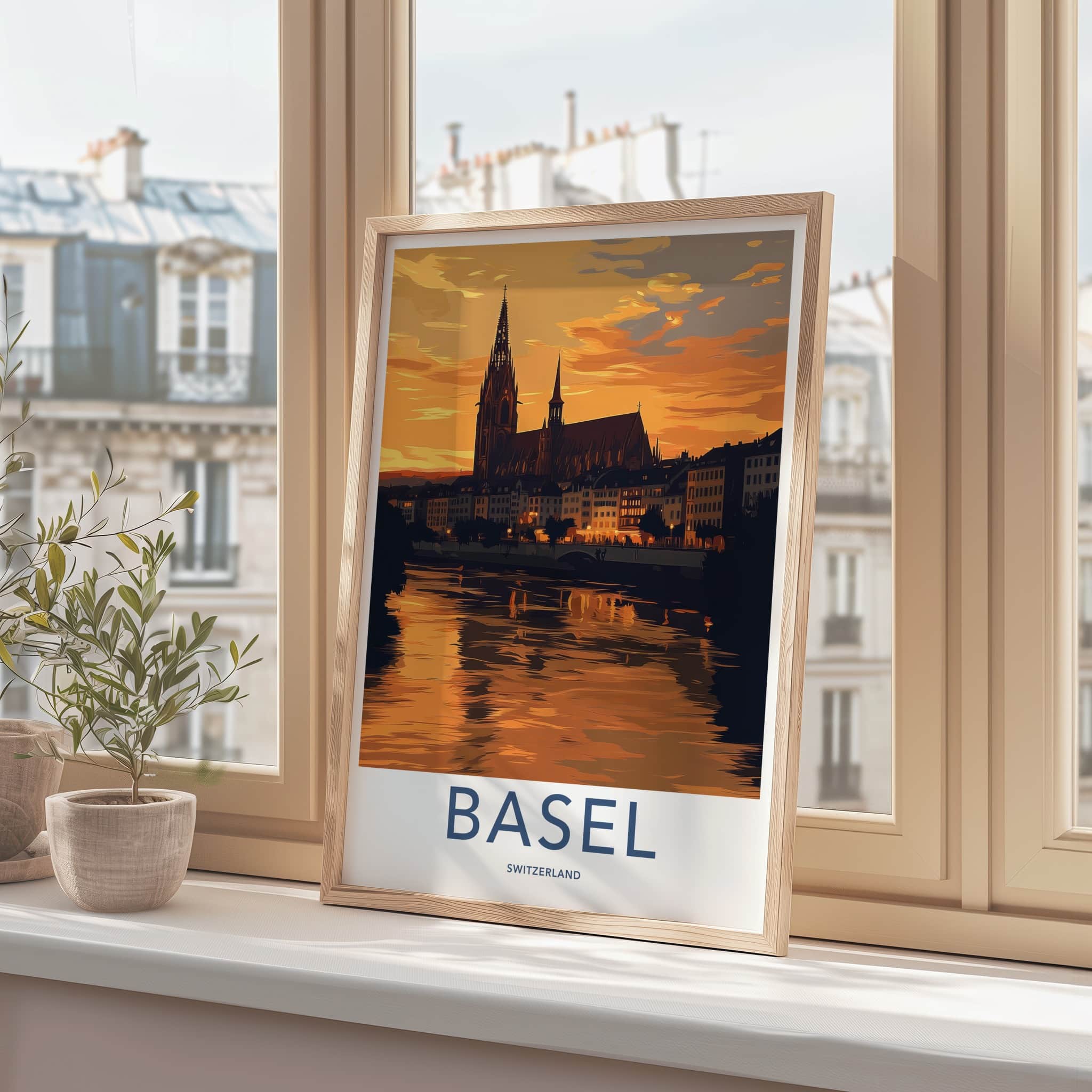 Basel Poster - Switzerland Travel Art - Golden Hour Cityscape Home Decor