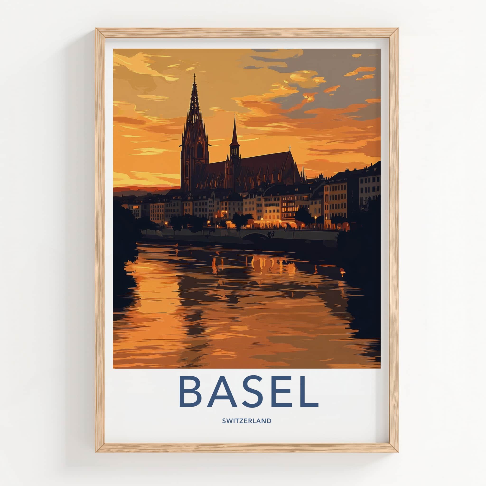 Basel Poster - Switzerland Travel Art - Golden Hour Cityscape Home Decor