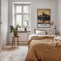 Basel Poster - Switzerland Travel Art - Golden River Reflection Home Decor