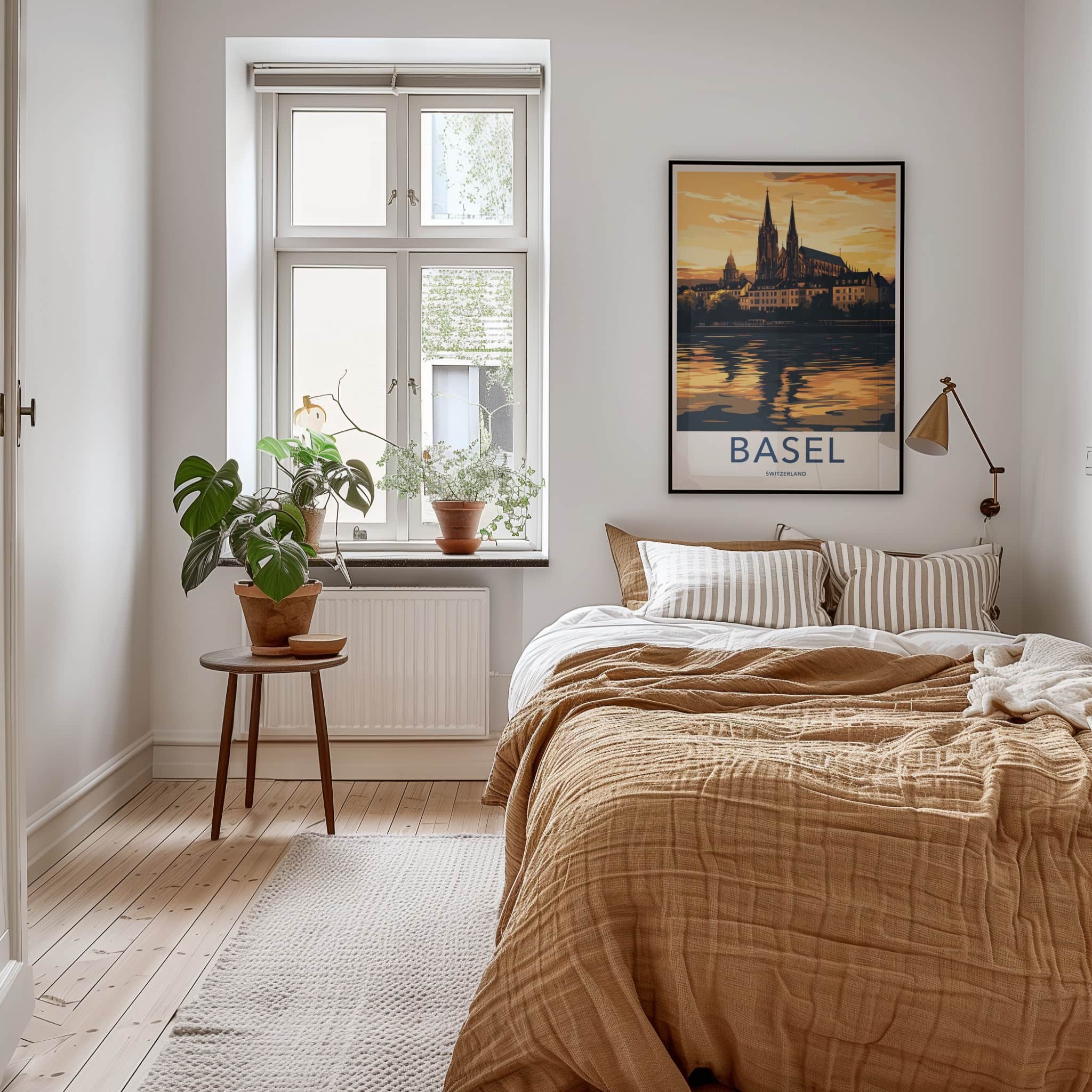 Basel Poster - Switzerland Travel Art - Golden River Reflection Home Decor