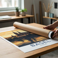 Basel Poster - Switzerland Travel Art - Golden River Reflection Home Decor