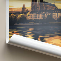 Basel Poster - Switzerland Travel Art - Golden River Reflection Home Decor