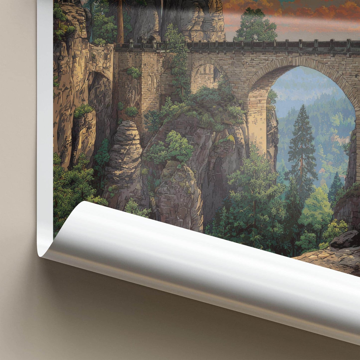 Bastei Poster - Germany Scenic Art - Towering Rock Bridge Home Art
