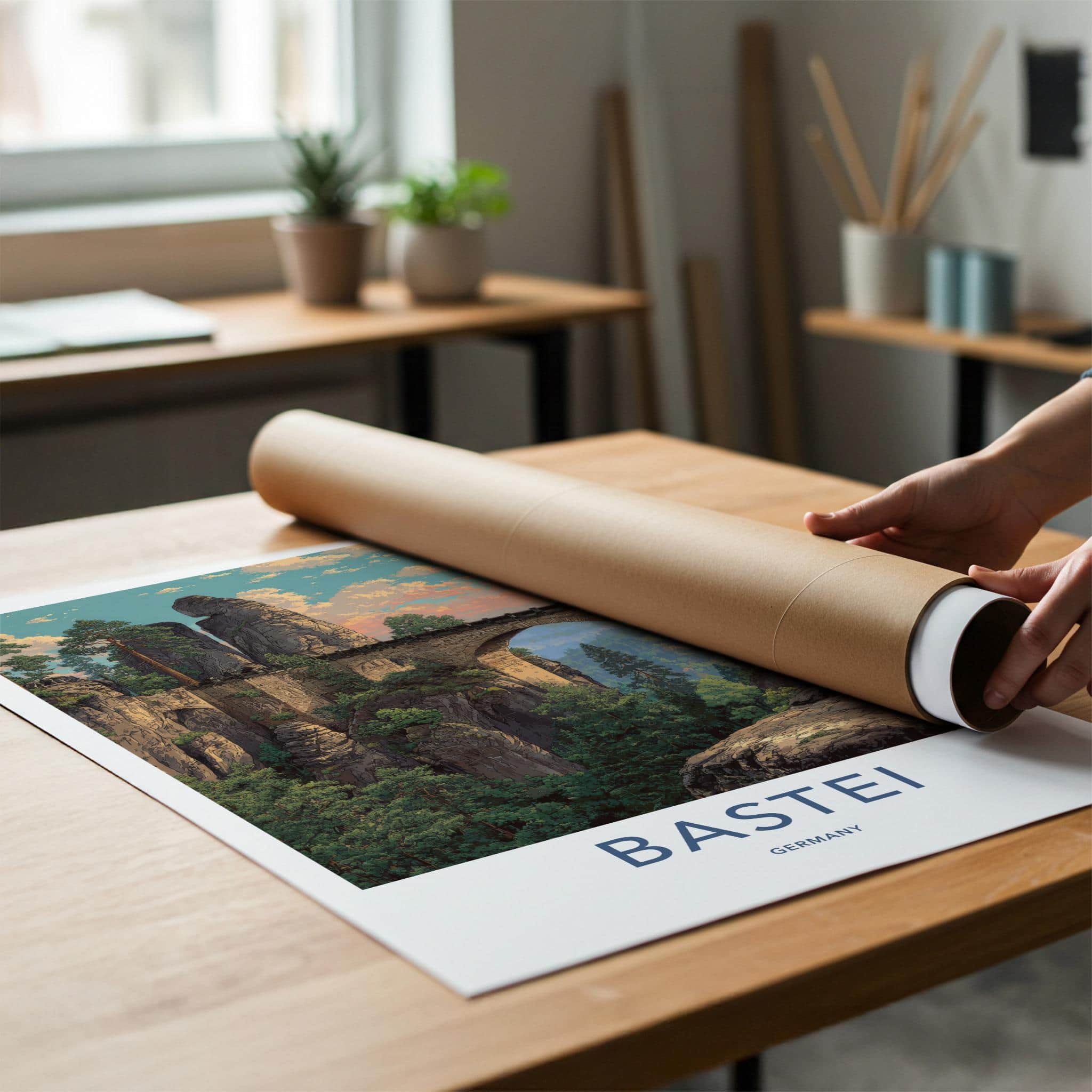 Bastei Poster - Germany Scenic Art - Towering Rock Bridge Home Art
