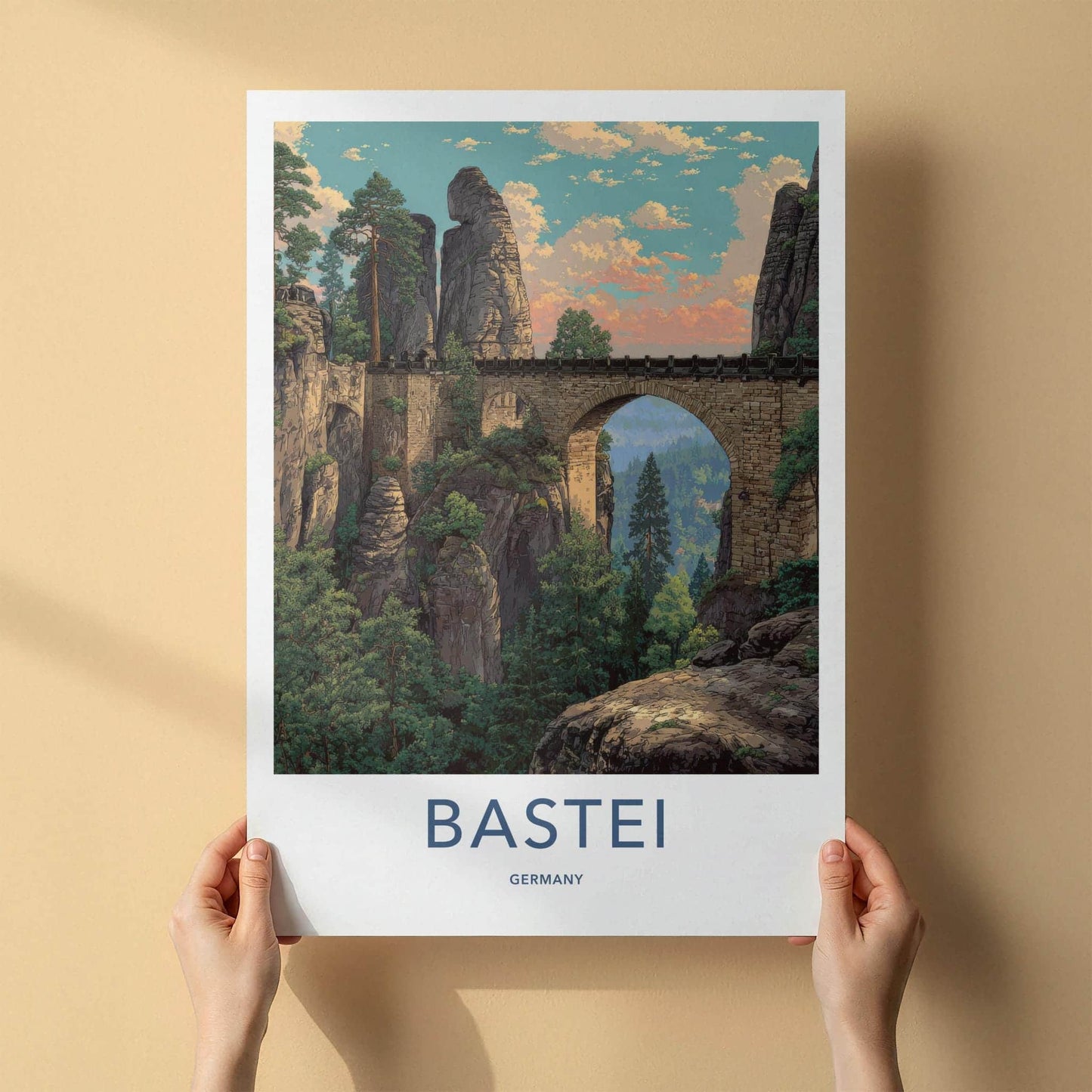 Bastei Poster - Germany Scenic Art - Towering Rock Bridge Home Art