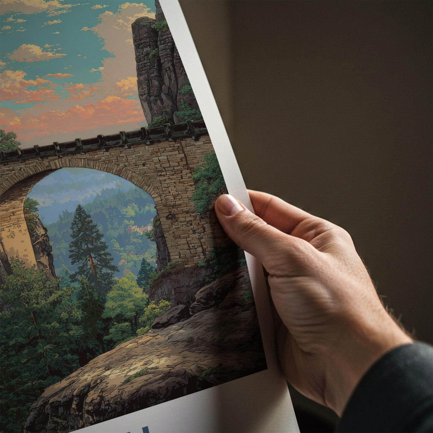 Bastei Poster - Germany Scenic Art - Towering Rock Bridge Home Art