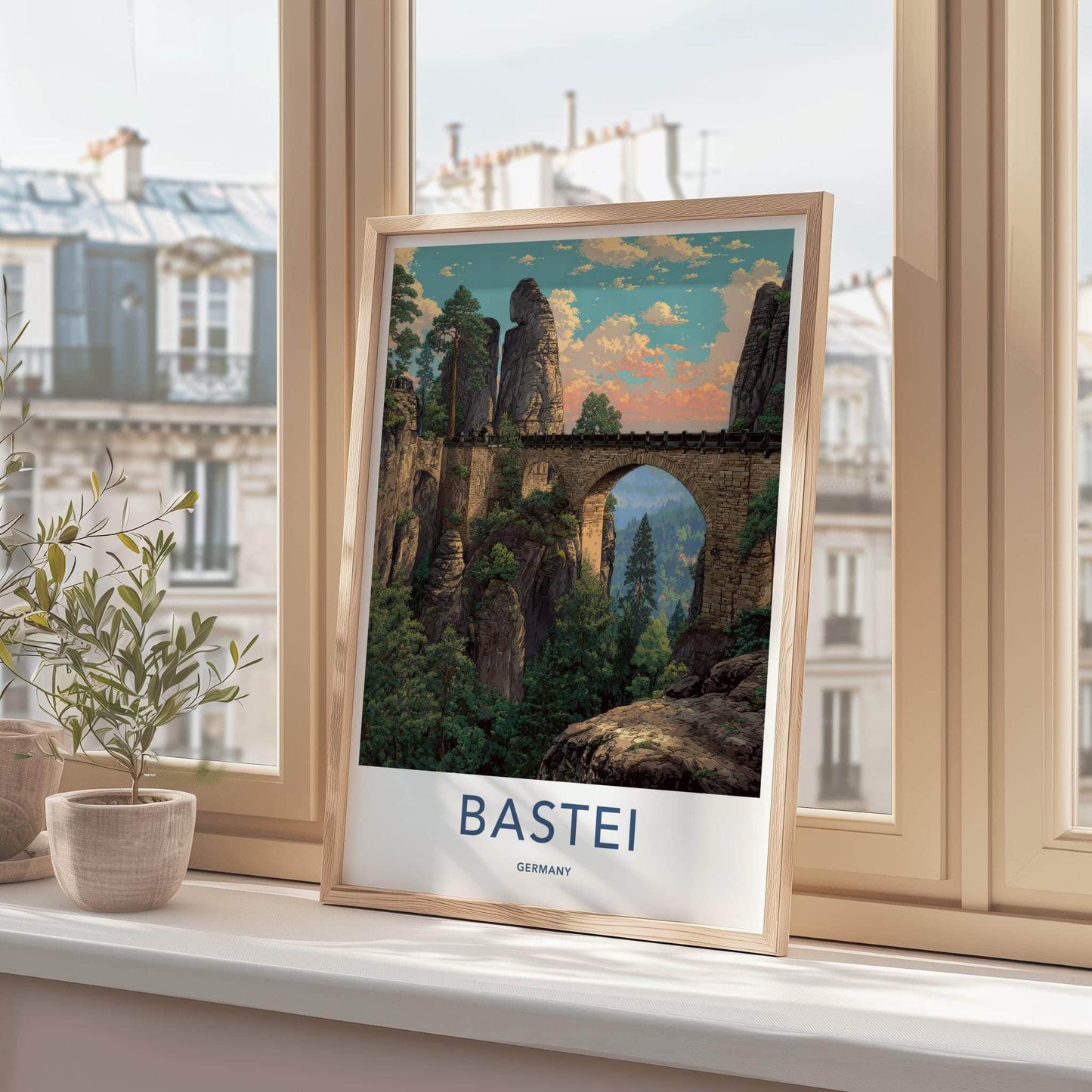 Bastei Poster - Germany Scenic Art - Towering Rock Bridge Home Art