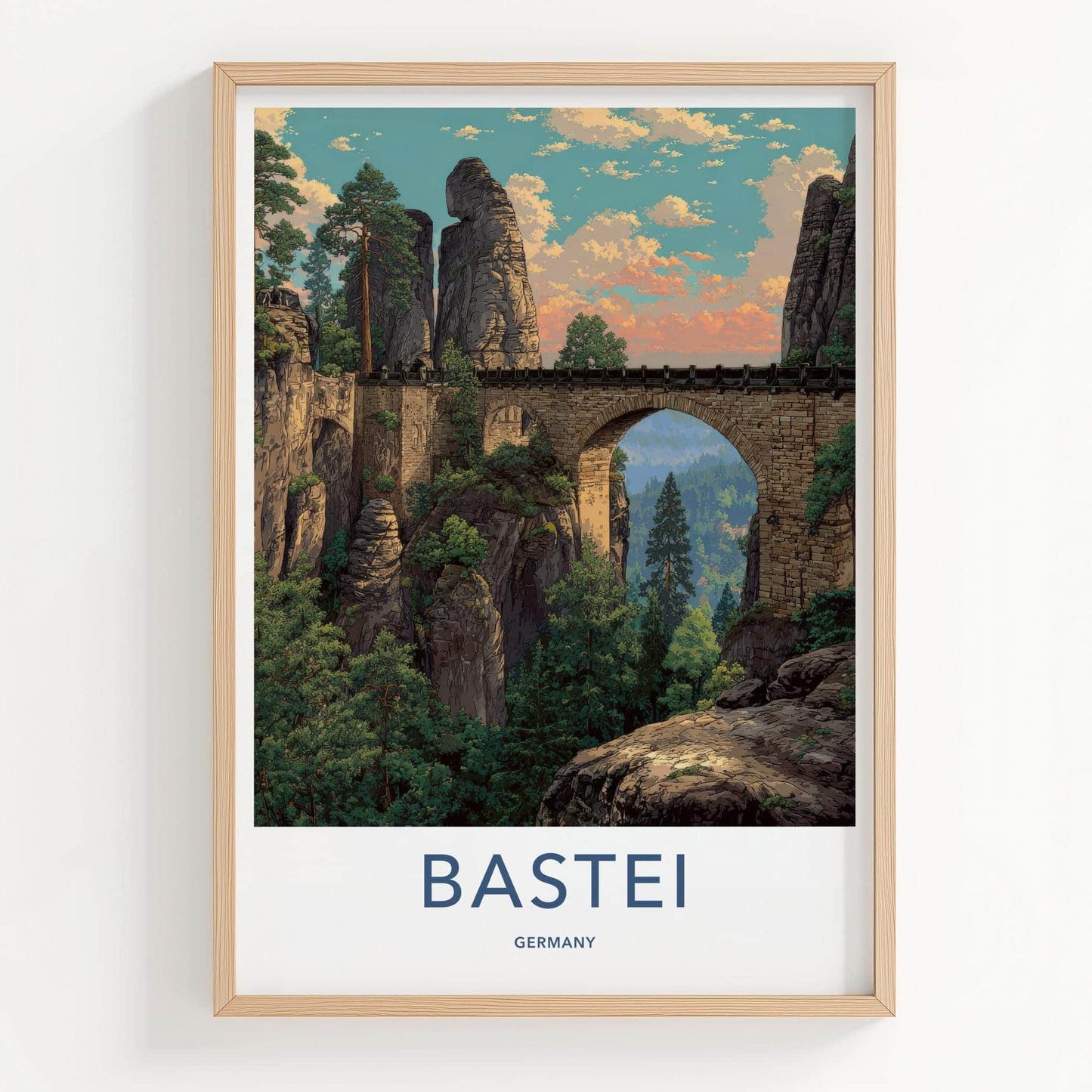 Bastei Poster - Germany Scenic Art - Towering Rock Bridge Home Art