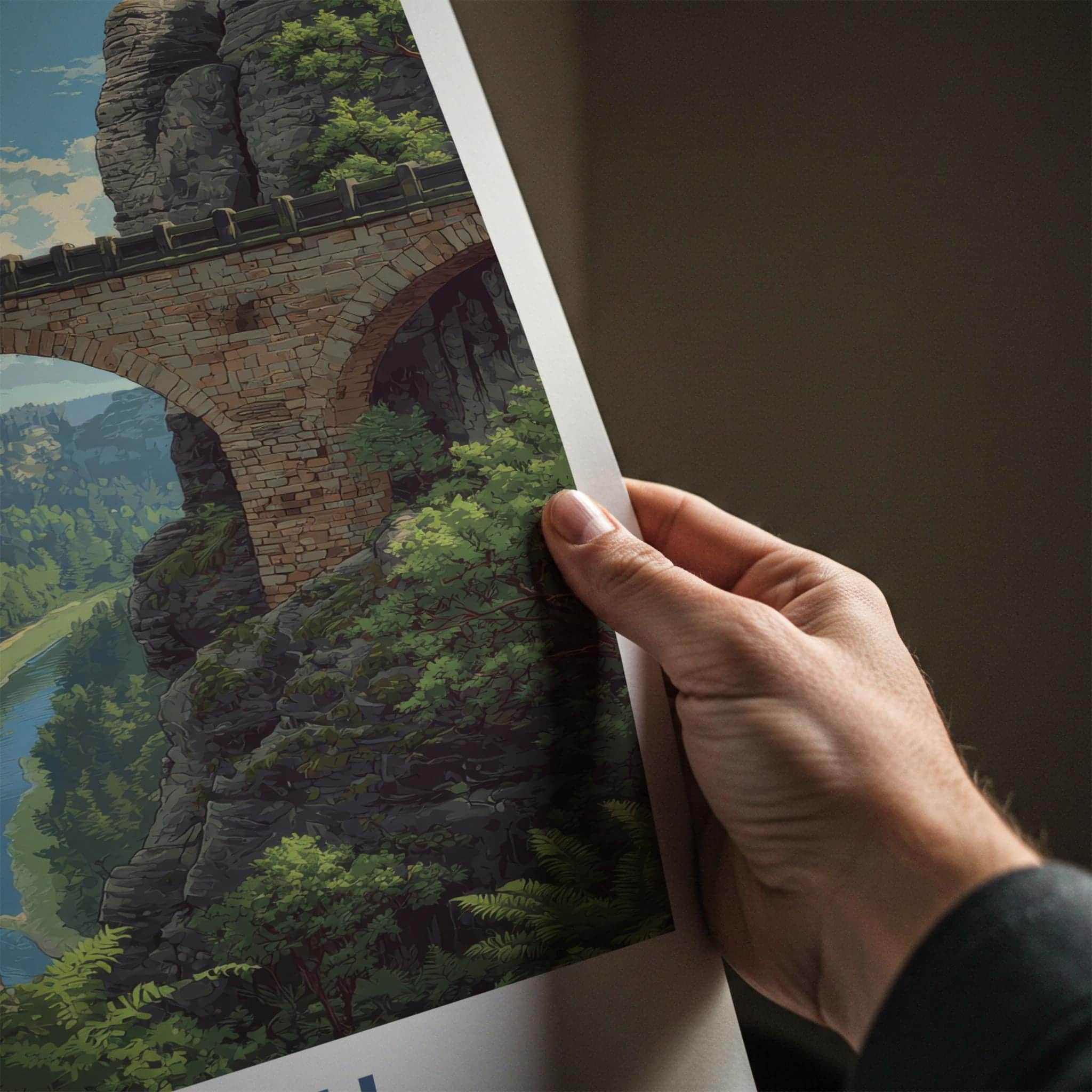 Bastei Poster - Germany Travel Art - Stone Arch Bridge Wall Decor